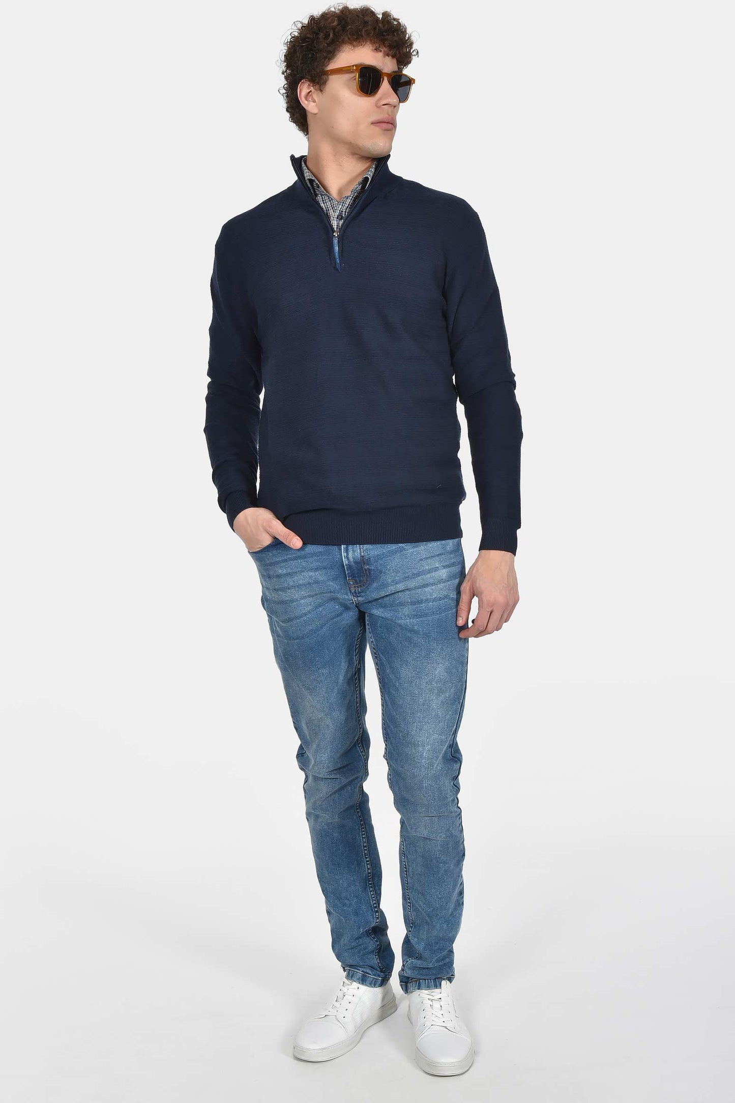 ανδρικό-ριγέ-half-zip-πουλόβερ-normal-fit