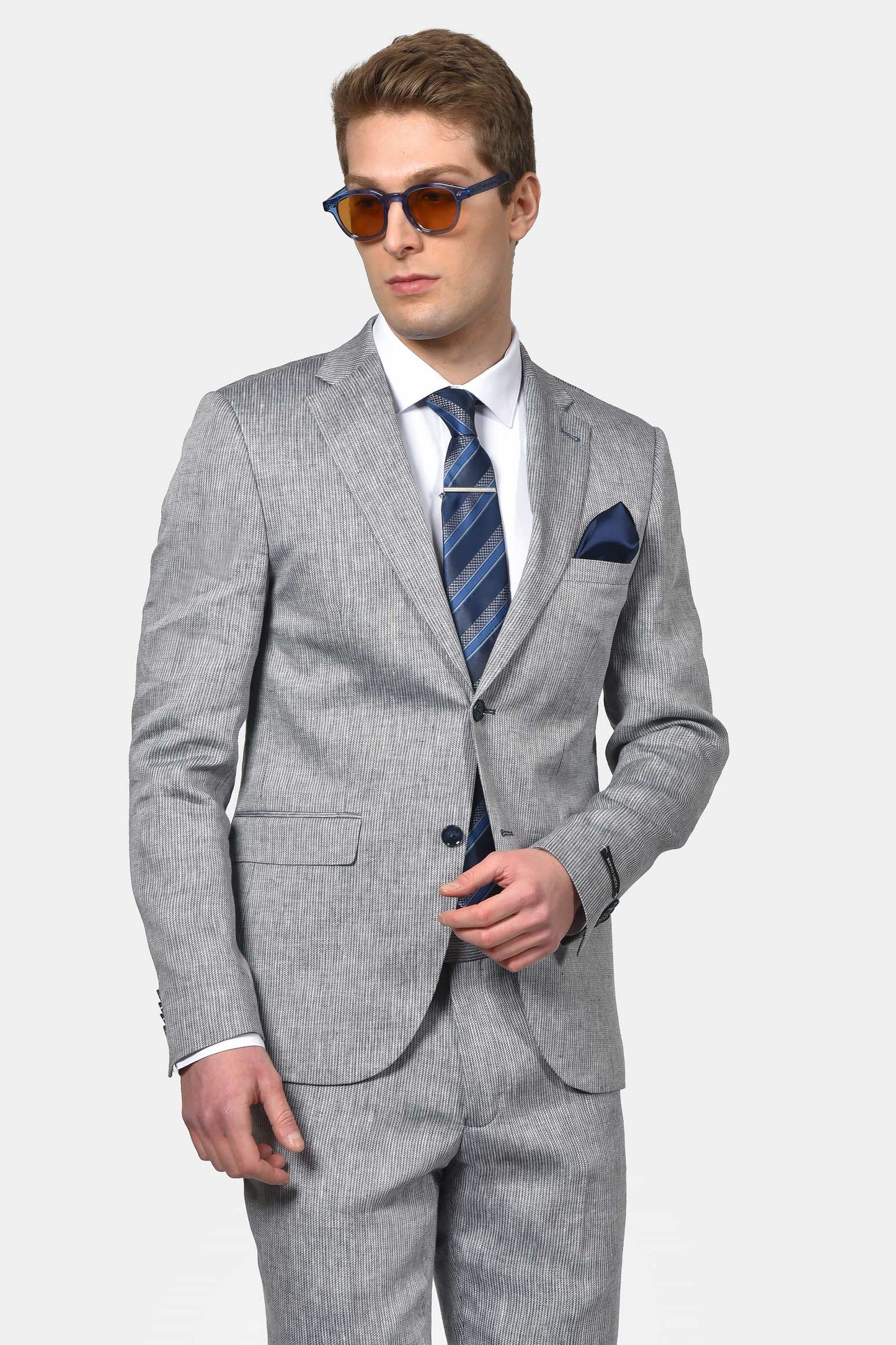 Ανδρικό Κοστούμι Classic Line Από 100% Λινό Με Λεπτό Ριγέ Pattern