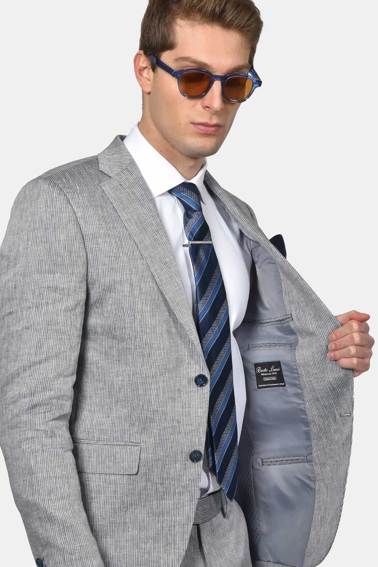 Ανδρικό Κοστούμι Classic Line Από 100% Λινό Με Λεπτό Ριγέ Pattern