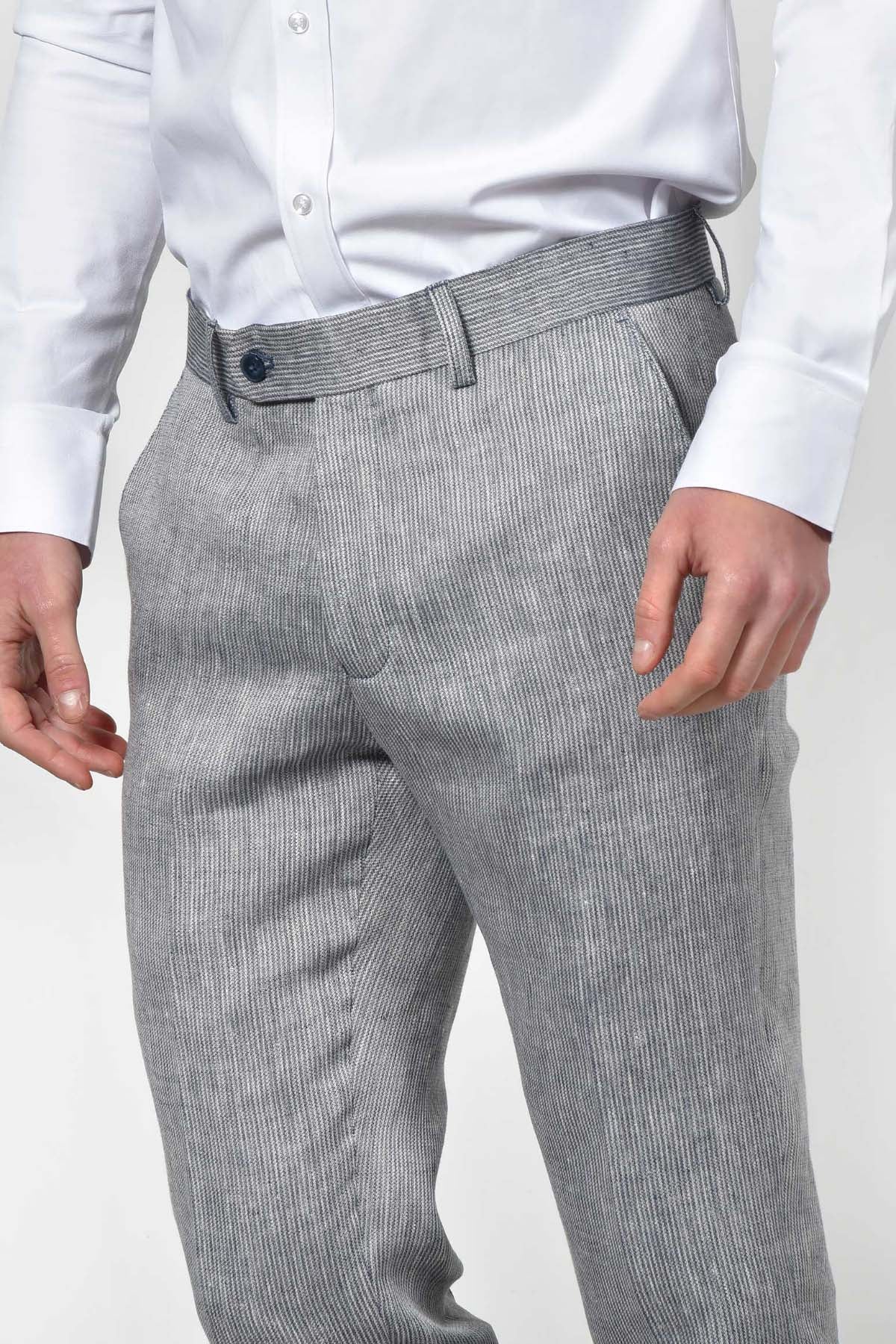 Ανδρικό Κοστούμι Classic Line Από 100% Λινό Με Λεπτό Ριγέ Pattern
