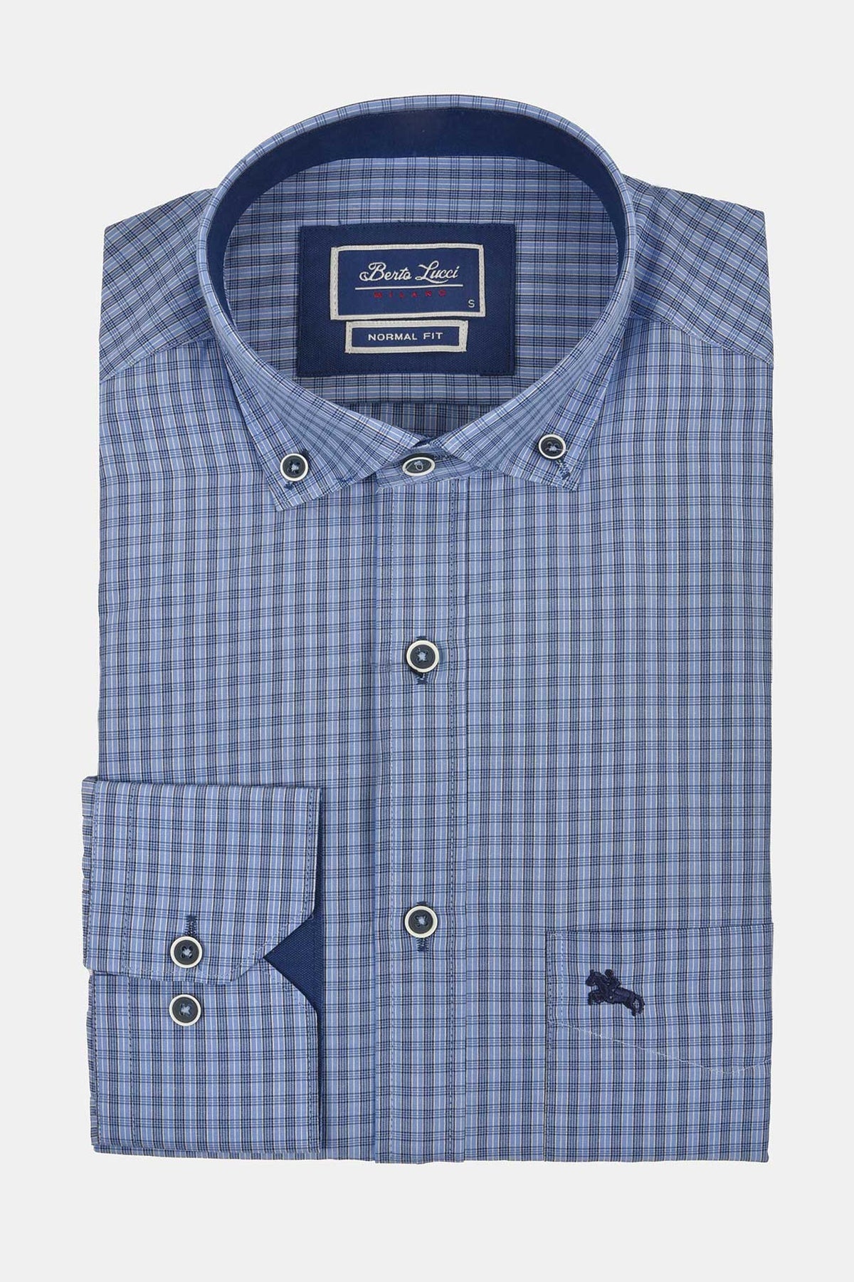 ανδρικό-καρό-πουκάμισο-normal-fit-με-γιακά-button-down-&-κεντημένο-σήμα-στο-στήθος
