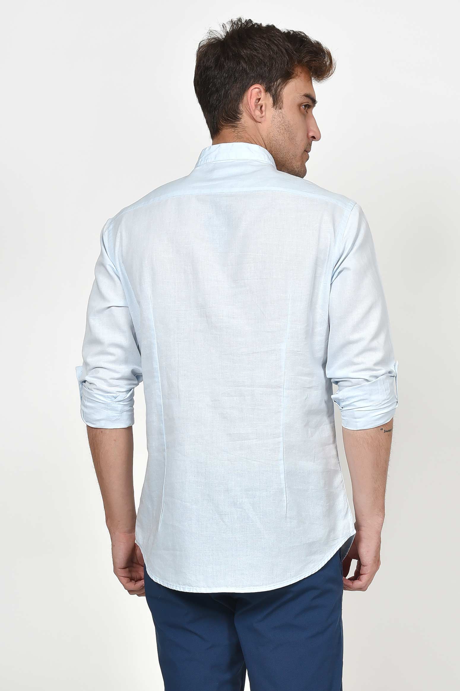 ανδρικό-πουκάμισο-half-button-λινό-βαμβάκι