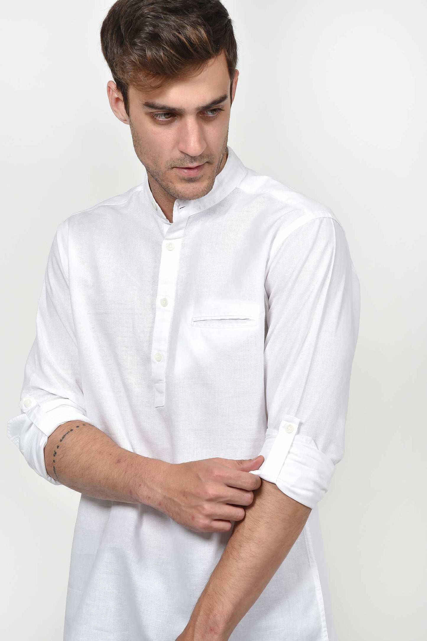 ανδρικό-πουκάμισο-half-button-λινό-βαμβάκι