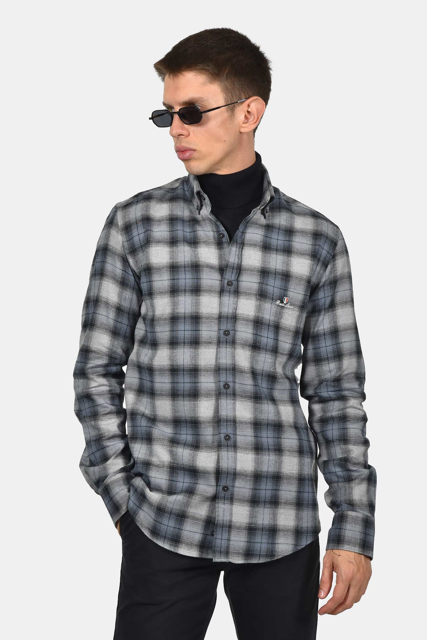 ανδρικό-γκρι-καρό-βαμβακερό-πουκάμισο-με-τσέπη