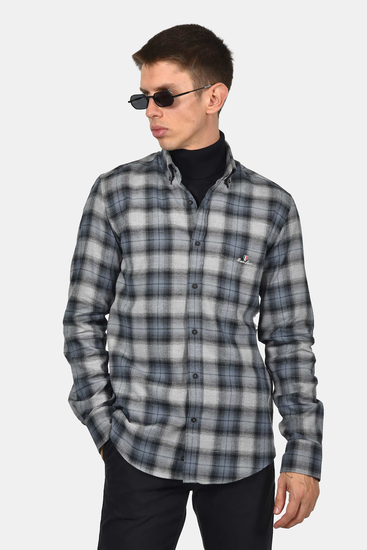 ανδρικό-γκρι-καρό-βαμβακερό-πουκάμισο-με-τσέπη