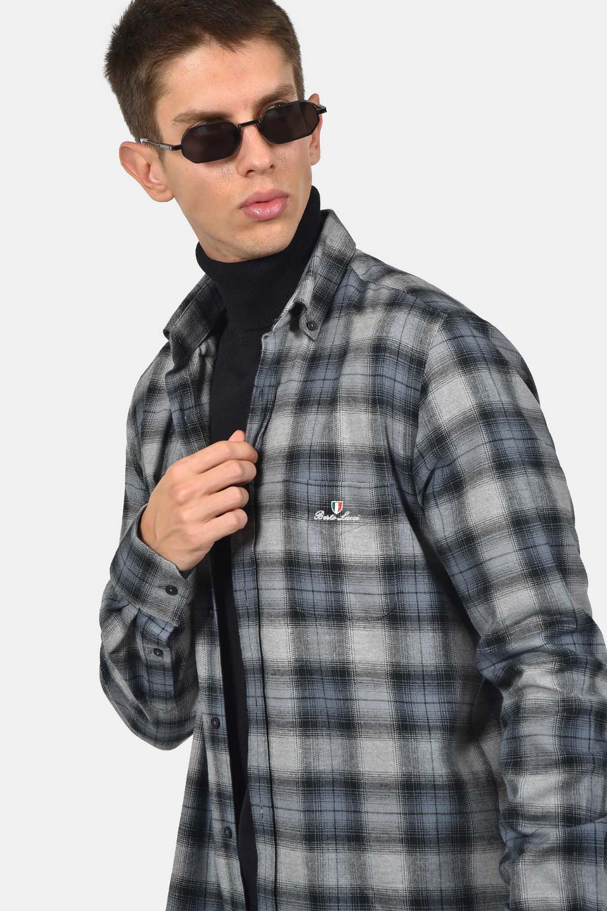 ανδρικό-γκρι-καρό-βαμβακερό-πουκάμισο-με-τσέπη