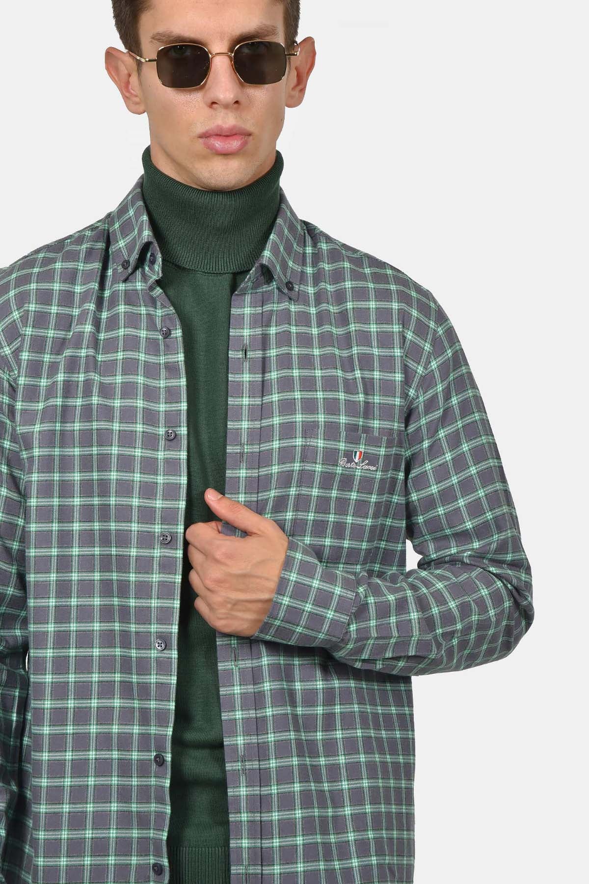 ανδρικό-βαμβακερό-button-down-καρό-πουκάμισο-με-τσέπη