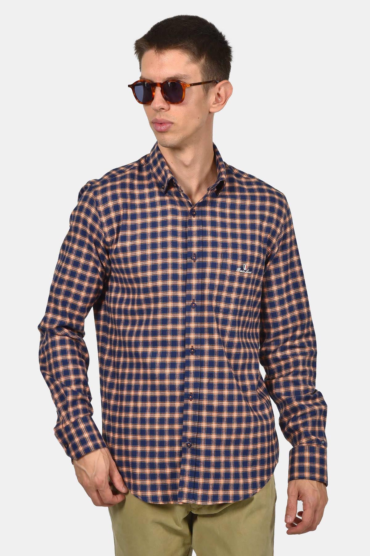 ανδρικό-βαμβακερό-button-down-καρό-πουκάμισο-με-τσέπη