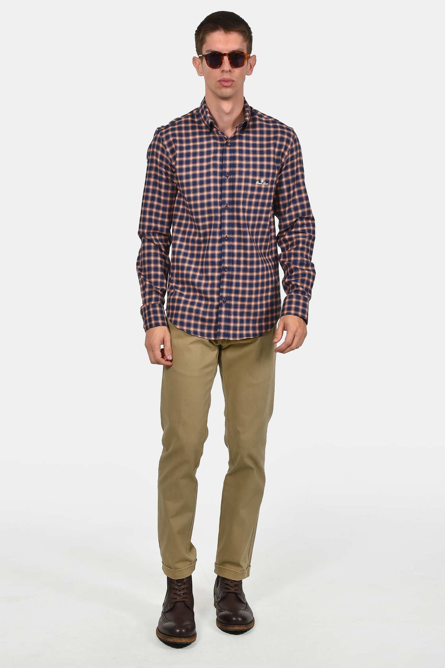 ανδρικό-βαμβακερό-button-down-καρό-πουκάμισο-με-τσέπη