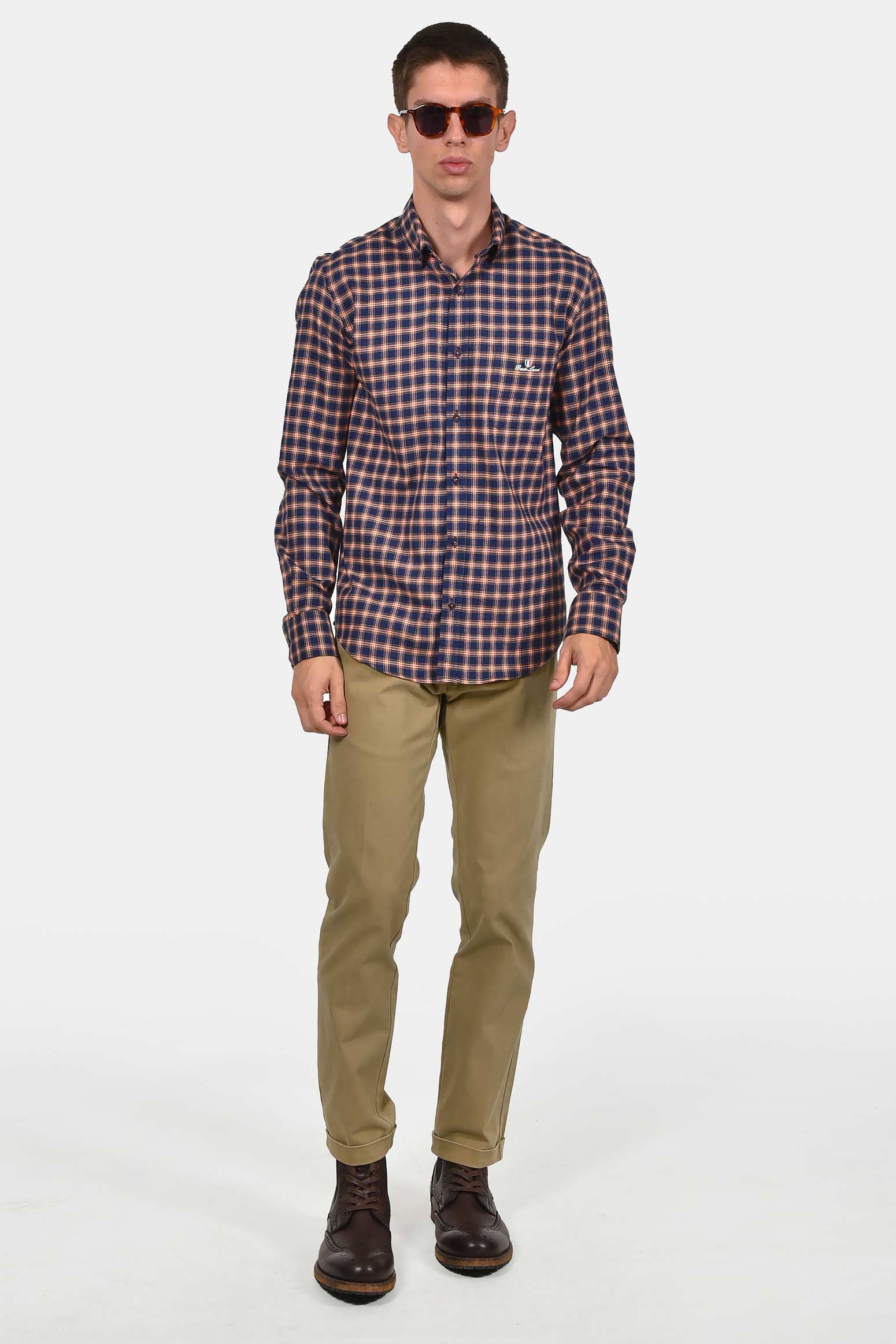 ανδρικό-βαμβακερό-button-down-καρό-πουκάμισο-με-τσέπη