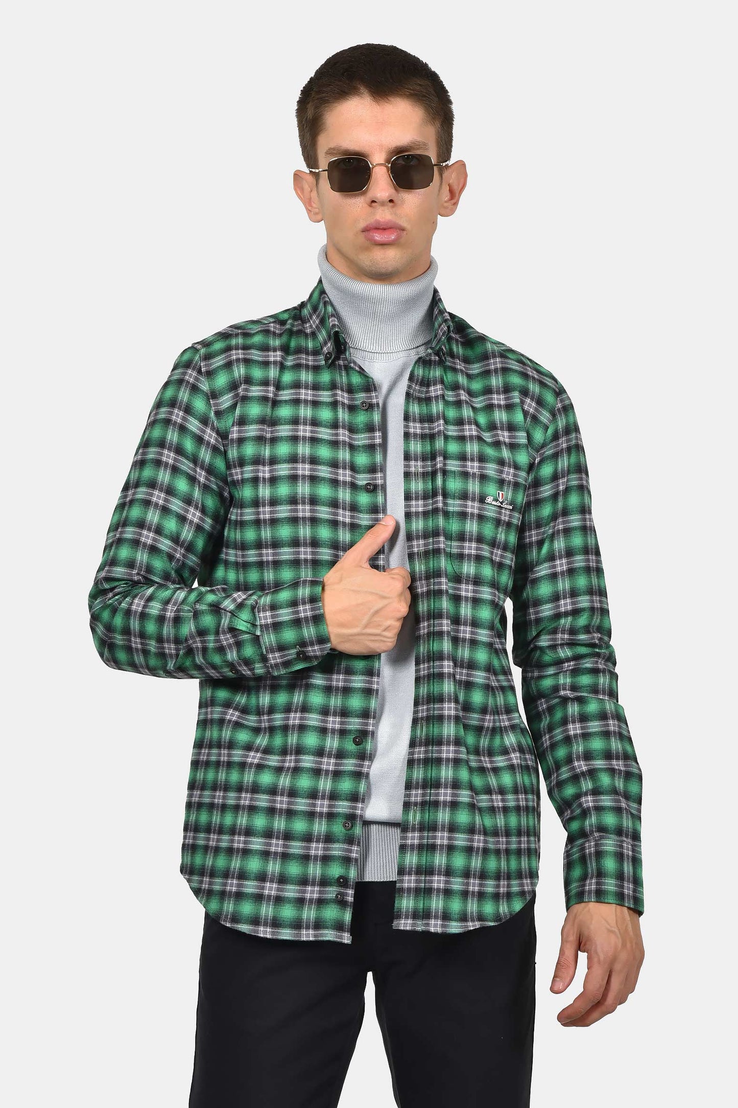 ανδρικό-button-down-βαμβακερό-καρό-πουκάμισο