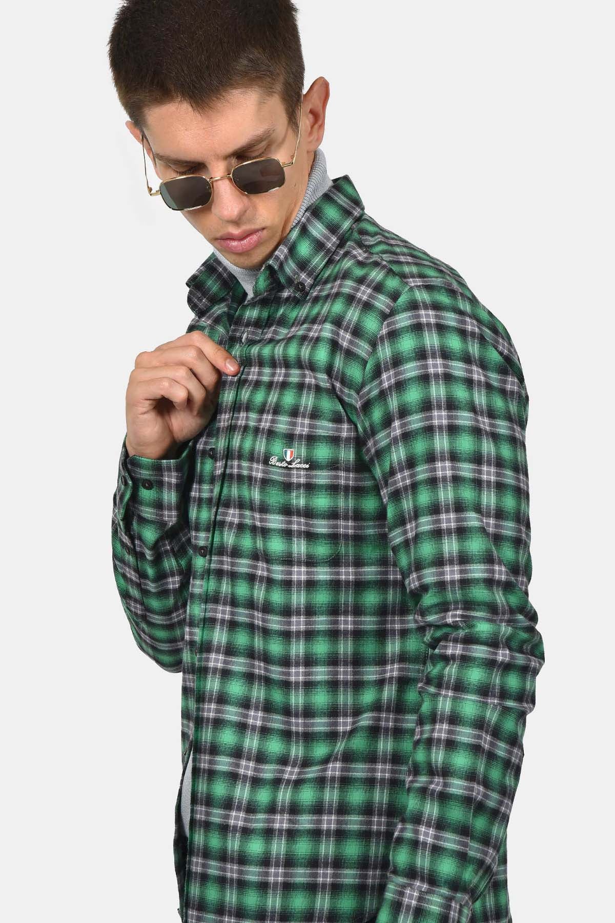 ανδρικό-button-down-βαμβακερό-καρό-πουκάμισο