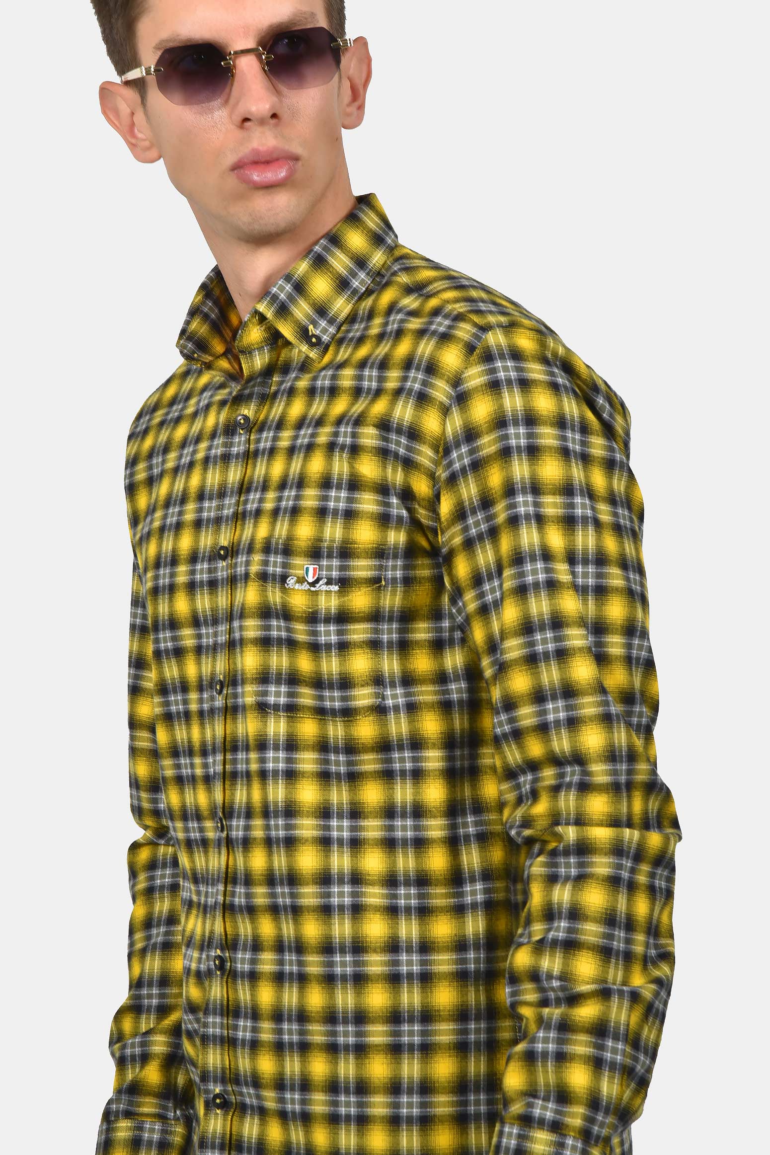 ανδρικό-button-down-βαμβακερό-καρό-πουκάμισο