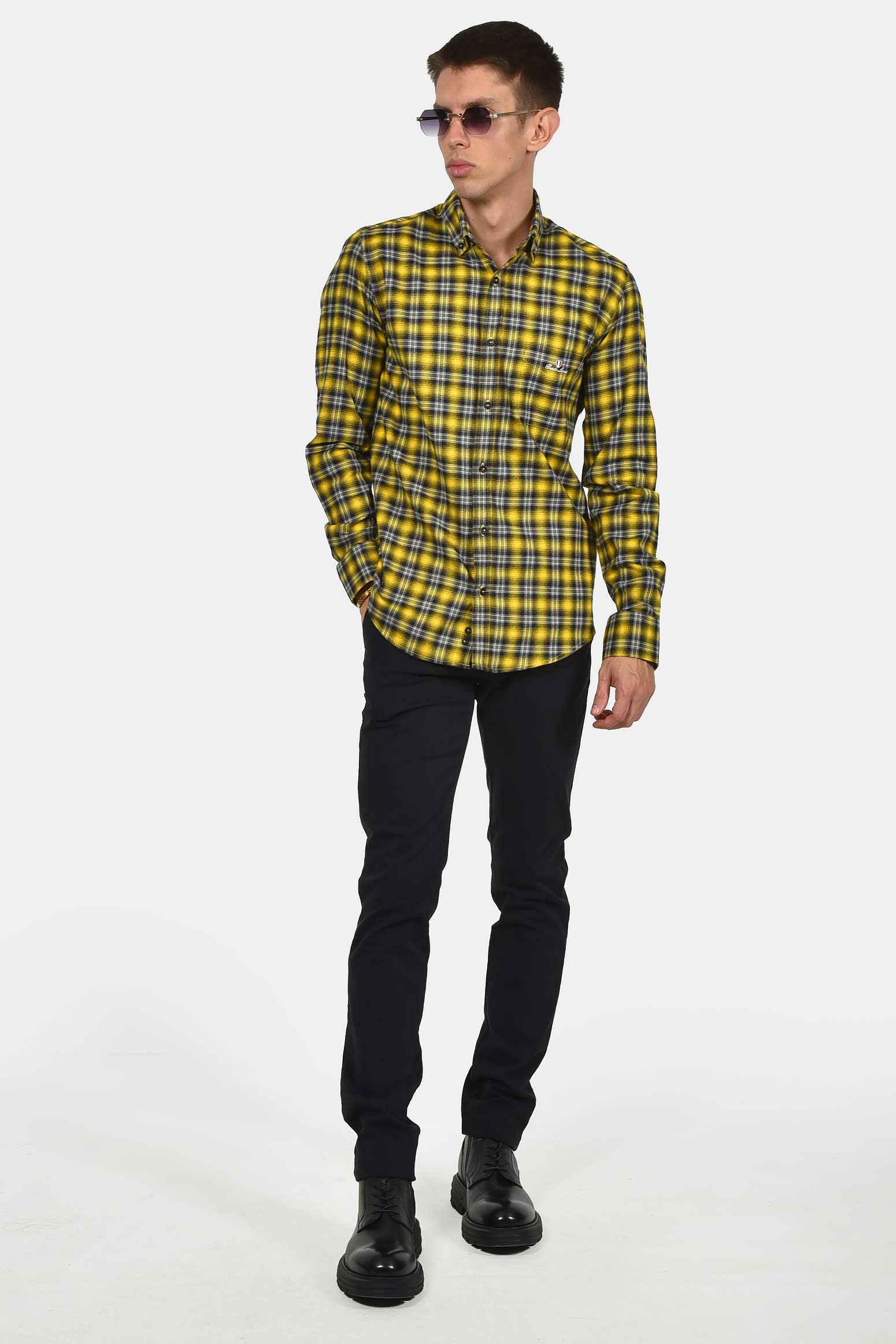 ανδρικό-button-down-βαμβακερό-καρό-πουκάμισο