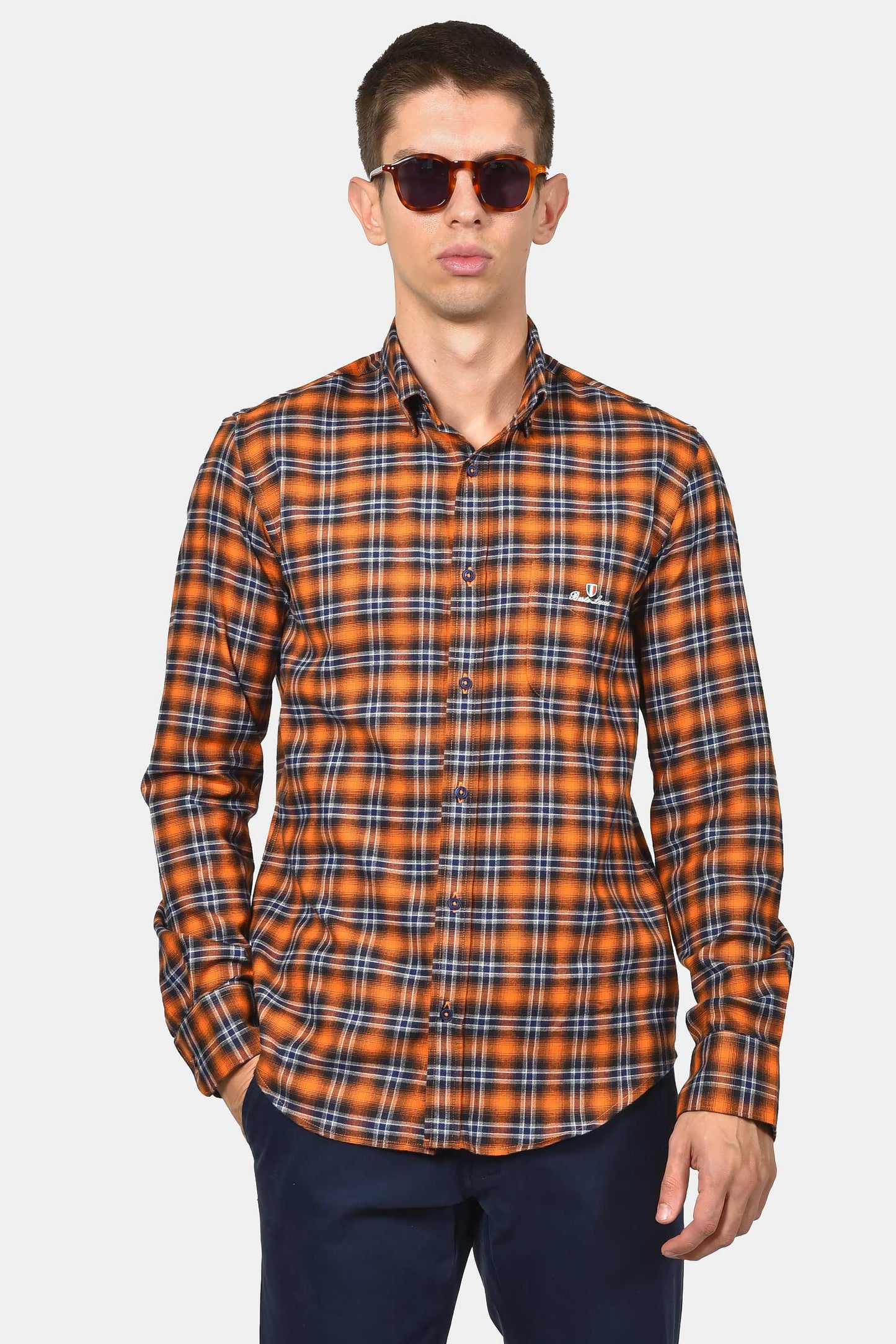 ανδρικό-button-down-βαμβακερό-καρό-πουκάμισο