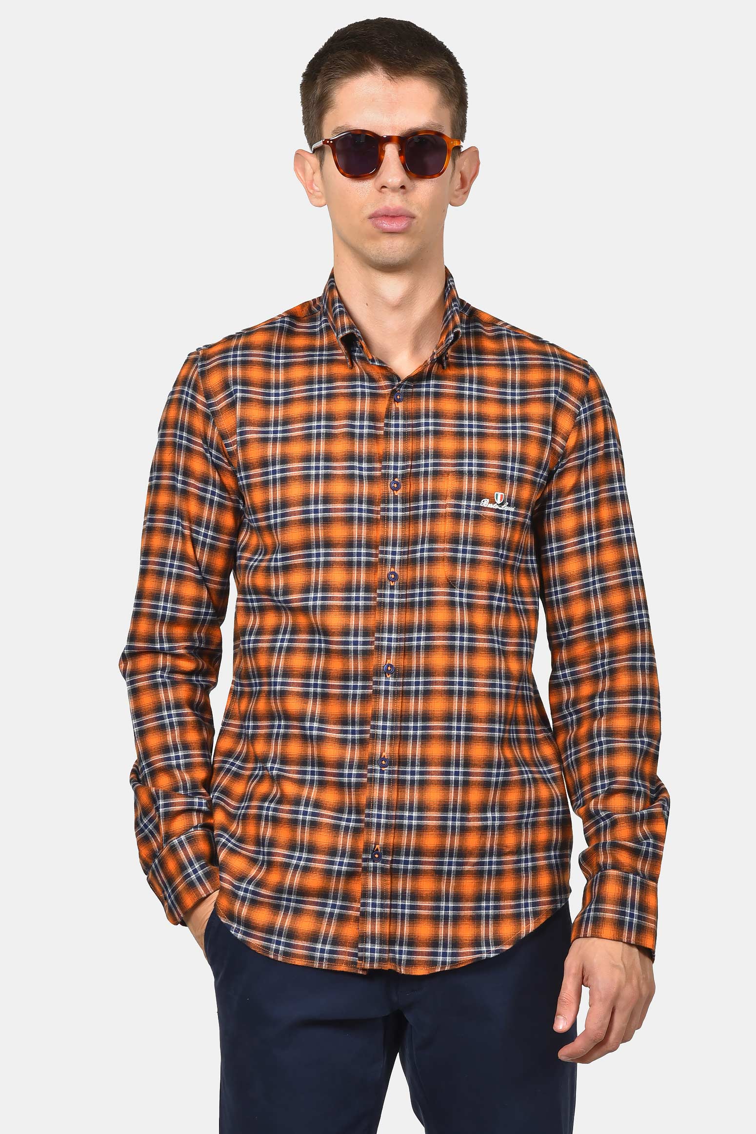 ανδρικό-button-down-βαμβακερό-καρό-πουκάμισο