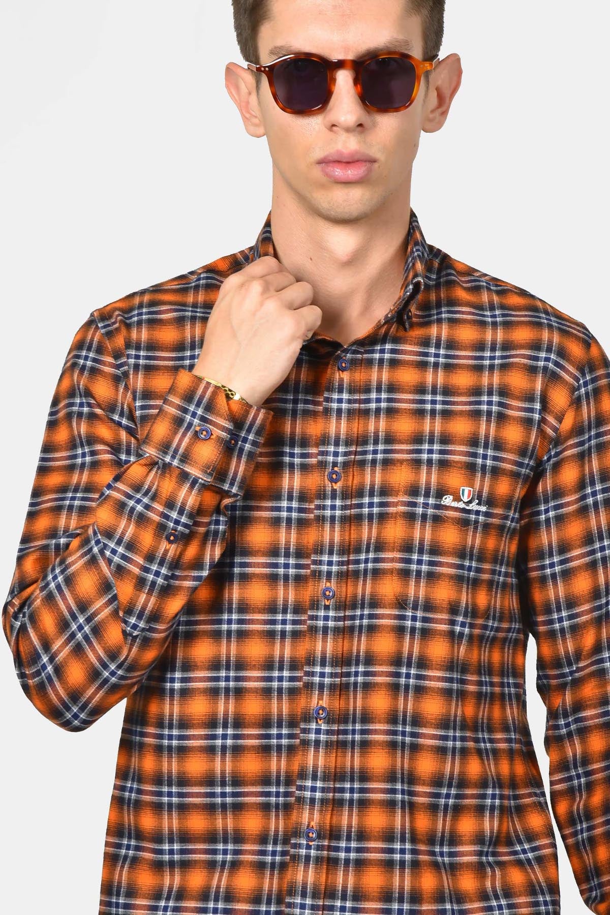 ανδρικό-button-down-βαμβακερό-καρό-πουκάμισο