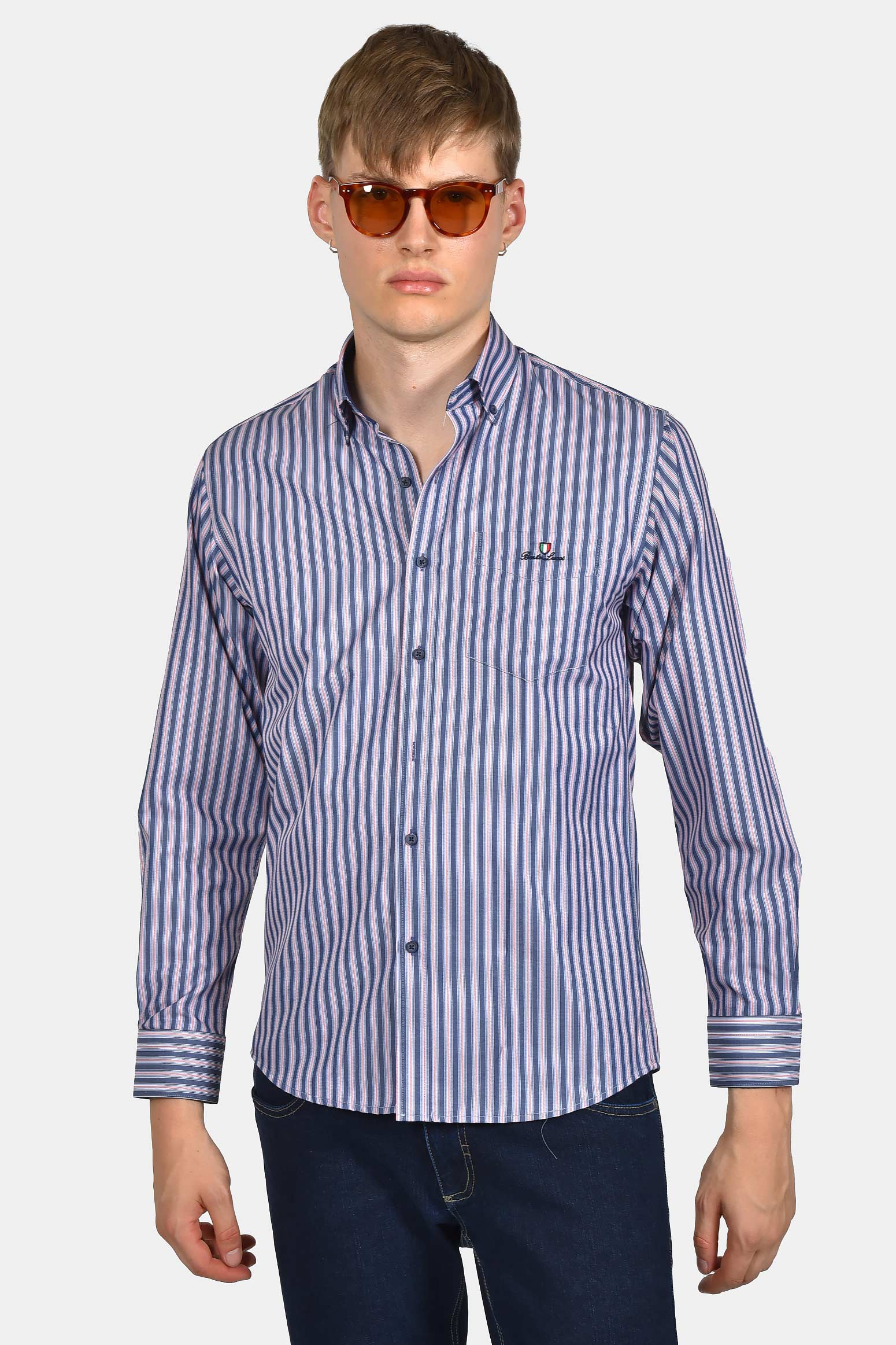 ανδρικό-ριγέ-πουκάμισο-slim-fit-με-τσέπη-στο-στήθος