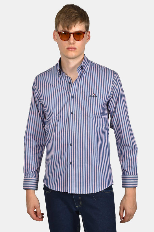 ανδρικό-ριγέ-πουκάμισο-slim-fit-με-τσέπη-στο-στήθος