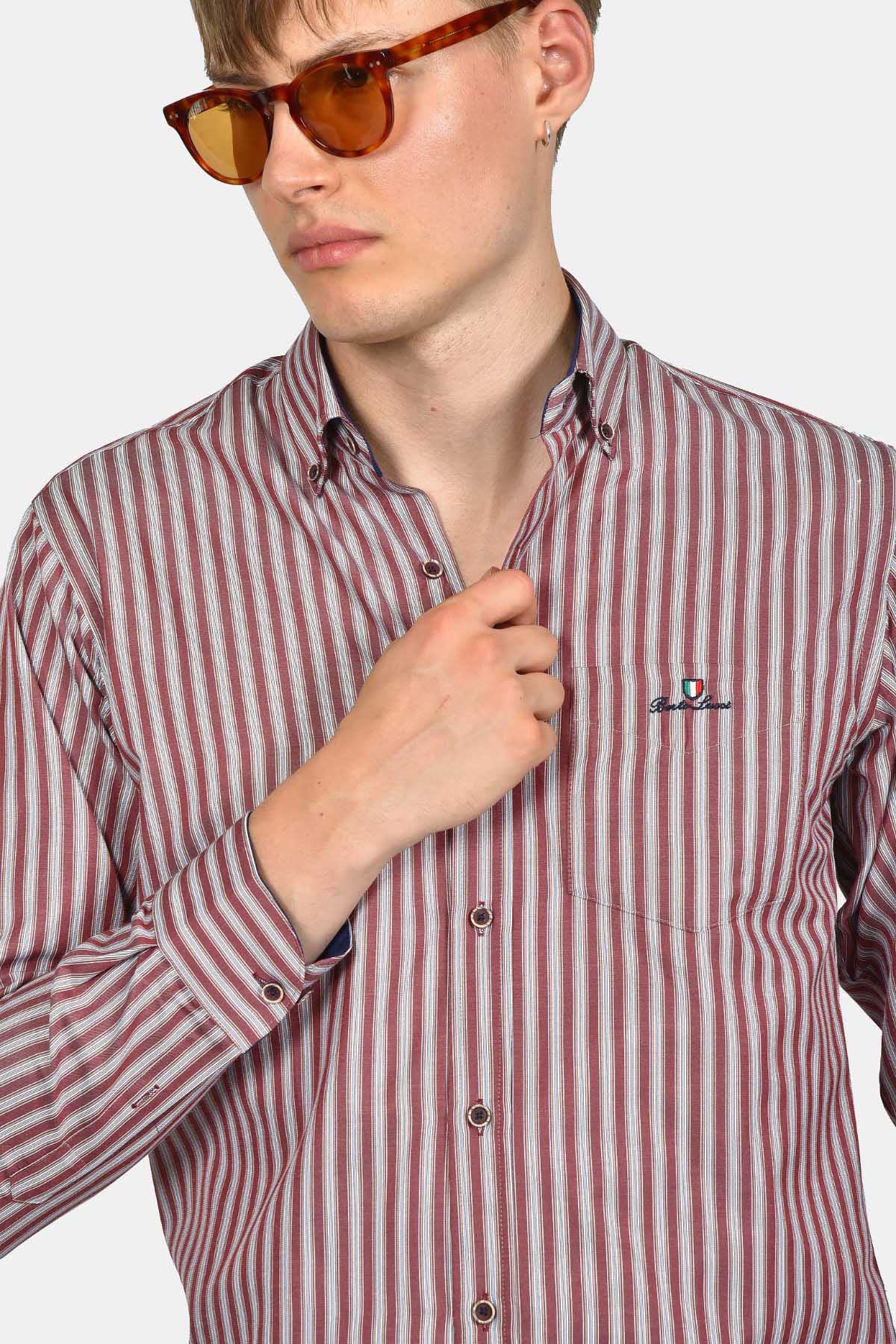 ανδρικό-ριγέ-πουκάμισο-slim-fit-με-τσέπη-στο-στήθος