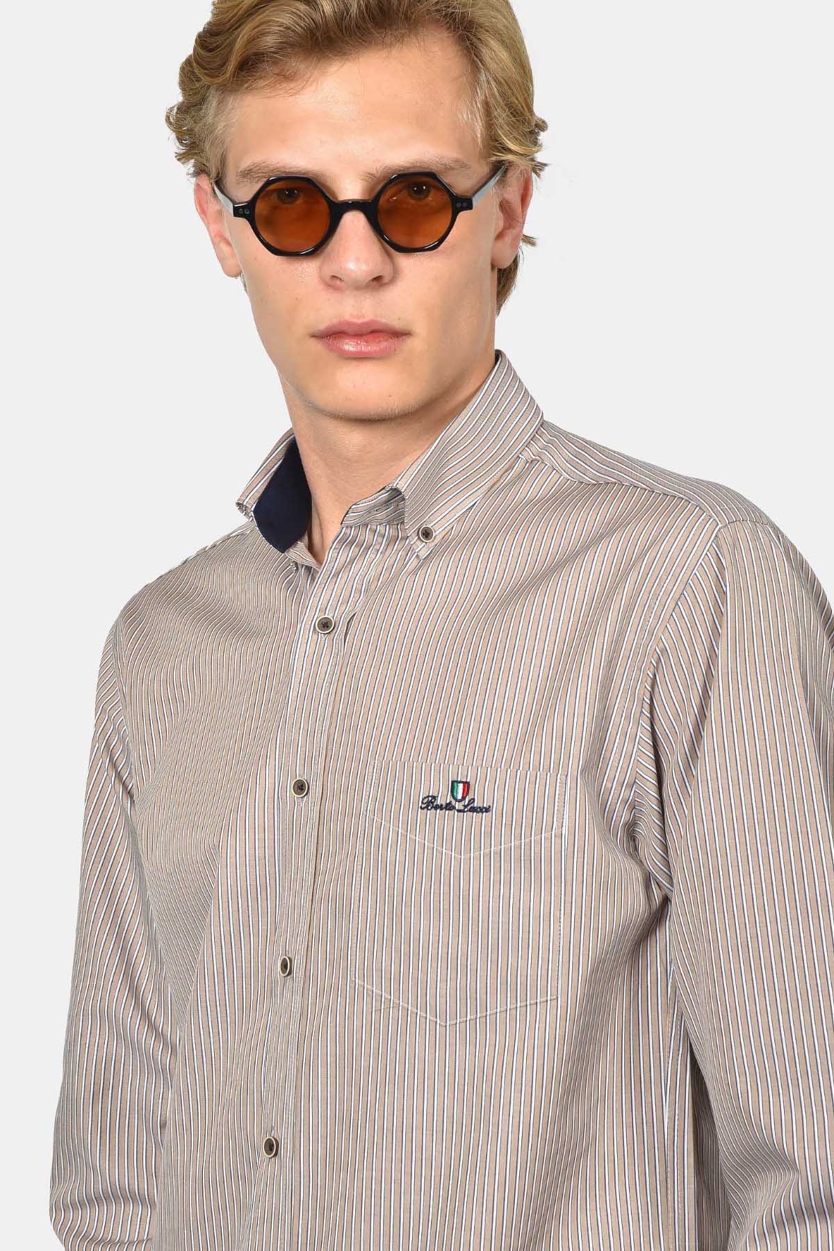 ανδρικό-ριγέ-πουκάμισο-normal-fit-με-κέντημα-στήθους-&-ανάλαφρη-υφή