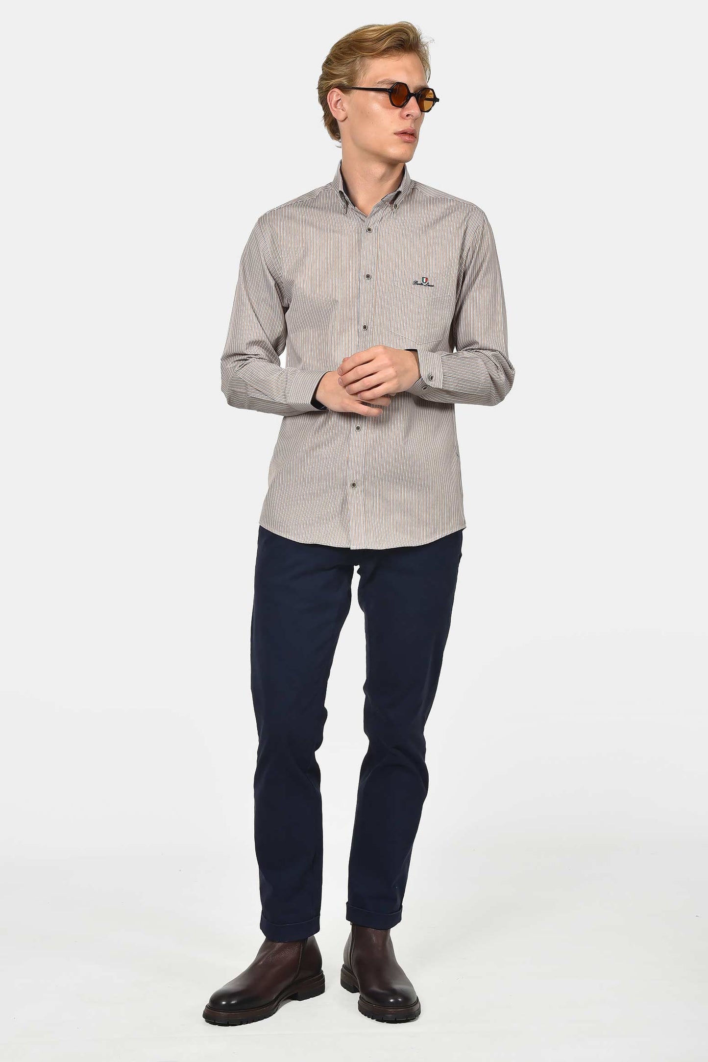 ανδρικό-ριγέ-πουκάμισο-normal-fit-με-κέντημα-στήθους-&-ανάλαφρη-υφή