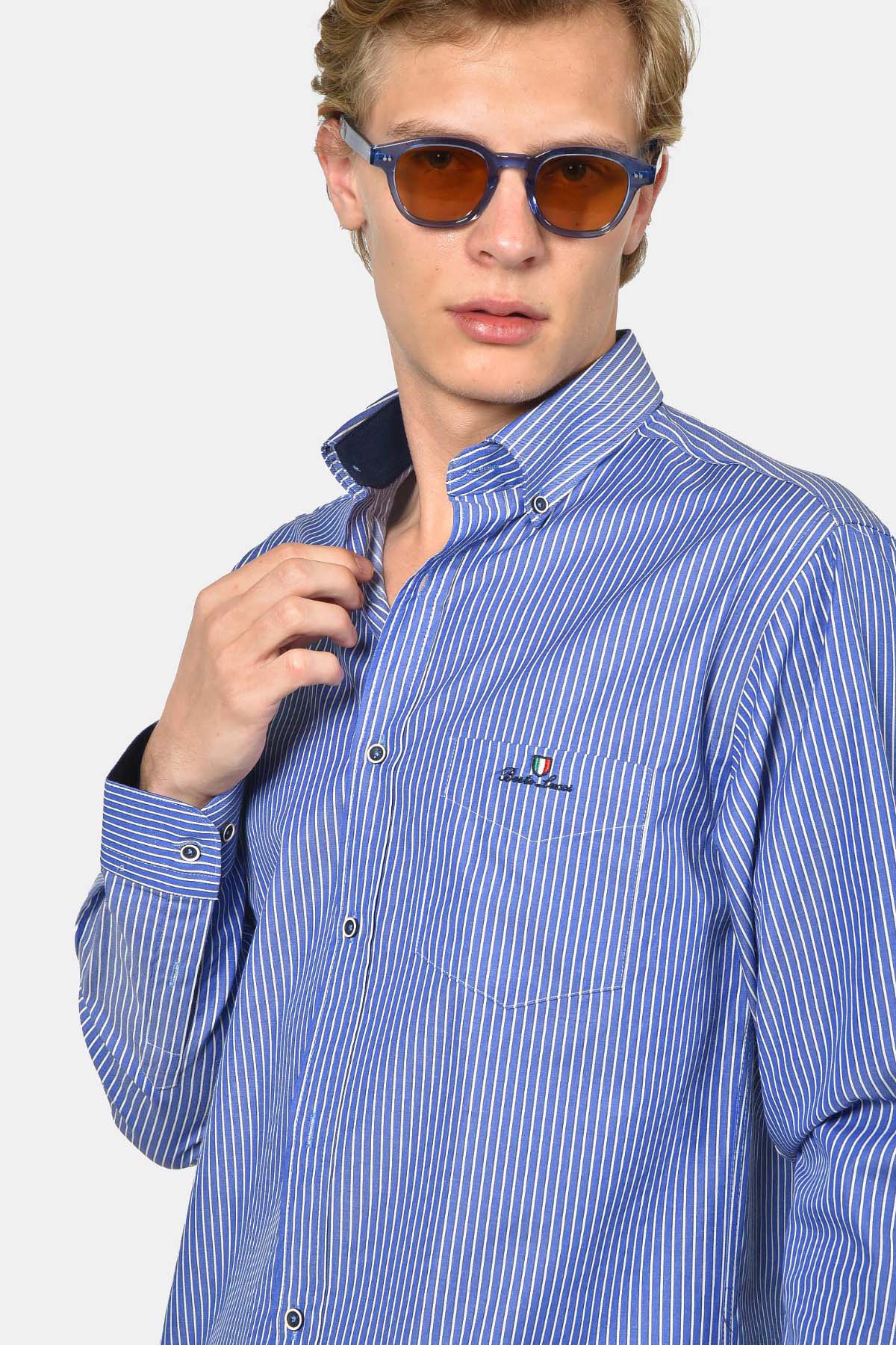 ανδρικό-ριγέ-πουκάμισο-normal-fit-με-κέντημα-στήθους-&-ανάλαφρη-υφή