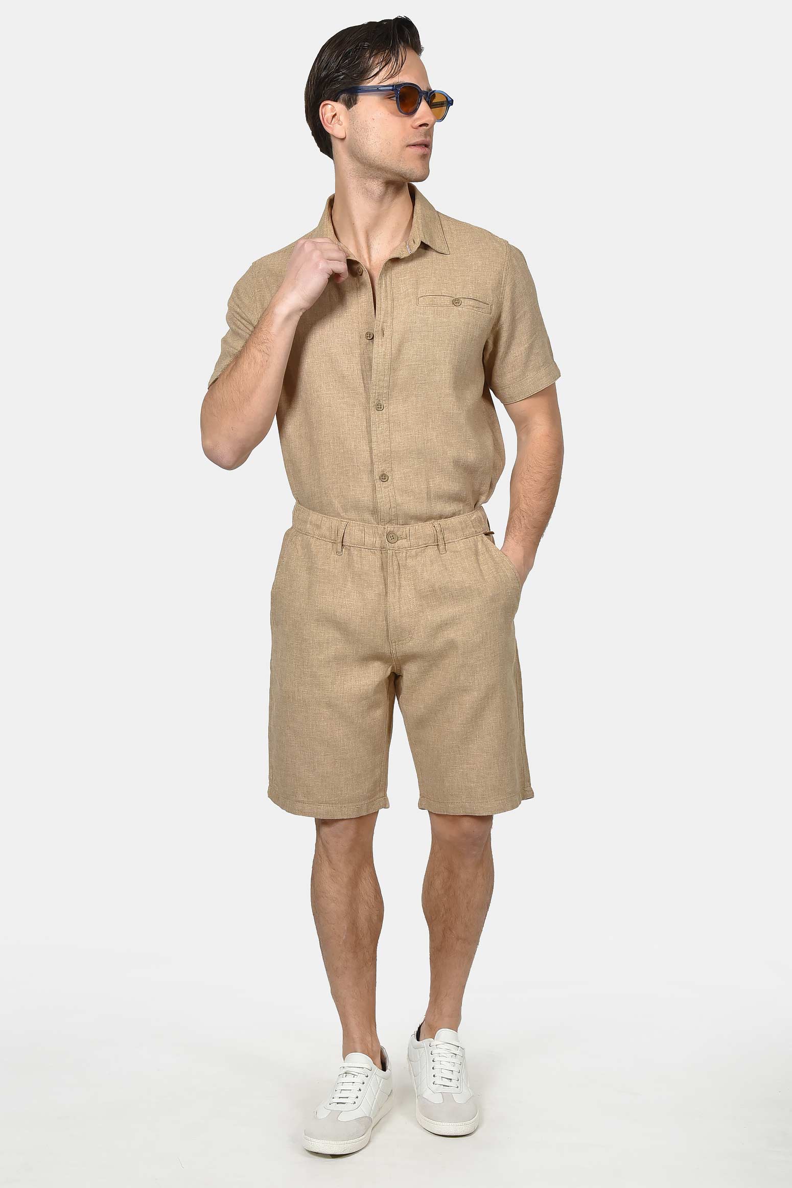 ανδρική-chinos-βερμούδα-normal-fit-από-λινό-&-βαμβάκι-με-ελαστική-μέση-&-άνετη-εφαρμογή