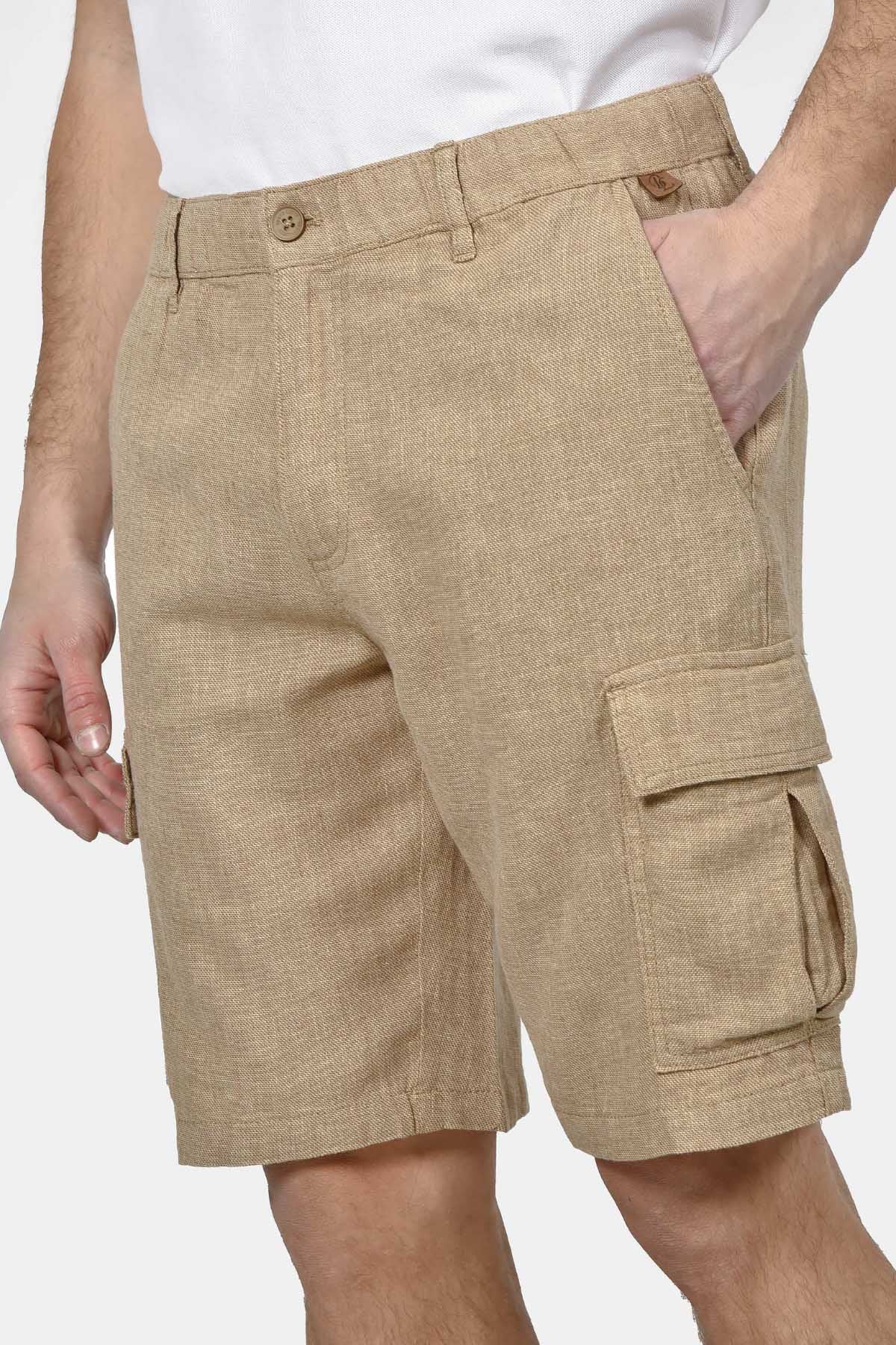 ανδρική-cargo-βερμούδα-normal-fit-από-λινό-&-βαμβάκι-&-ελαστική-μέση
