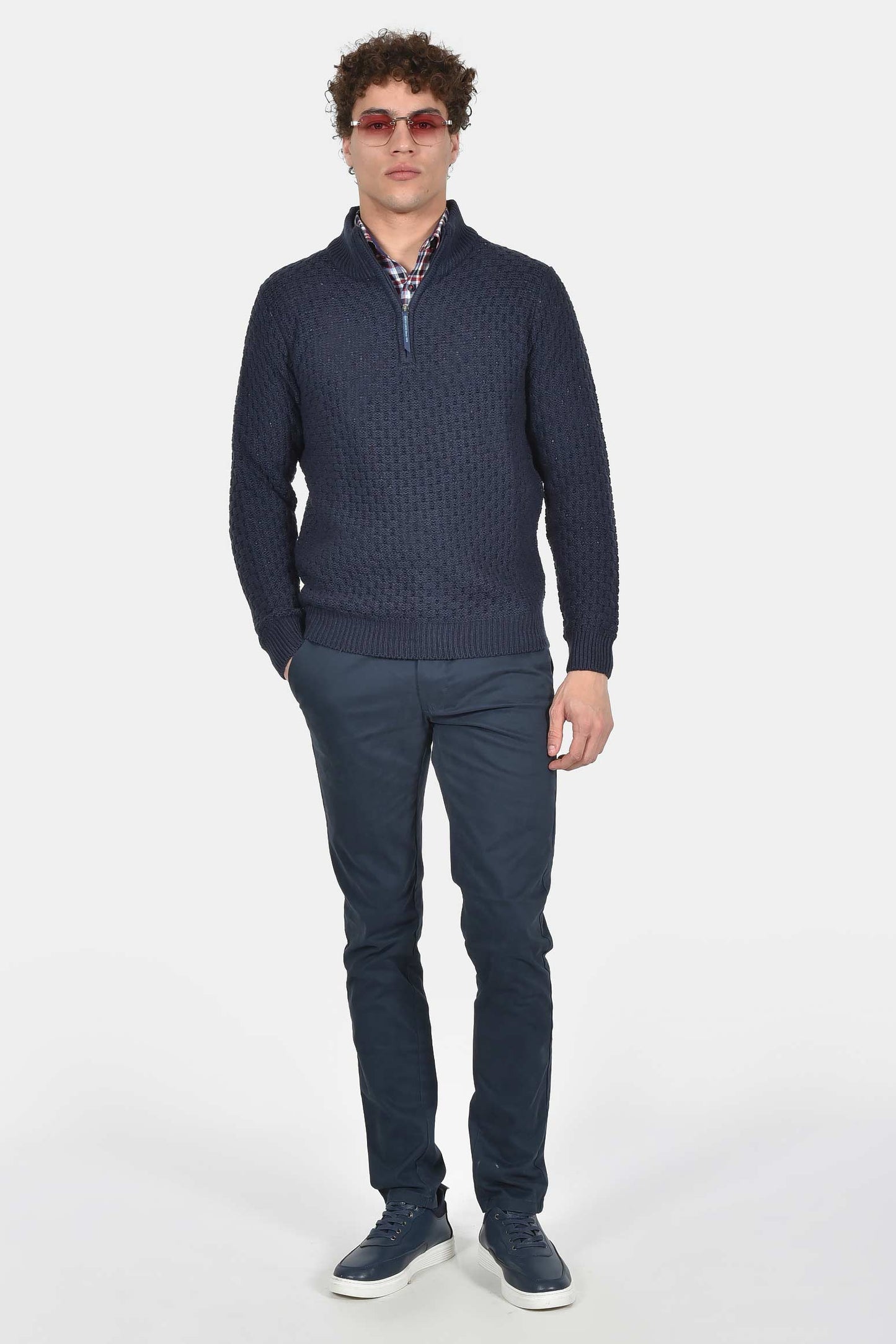 ανδρικό-πλεκτό-half-zip-normal-fit-με-ανάγλυφη-ύφανση