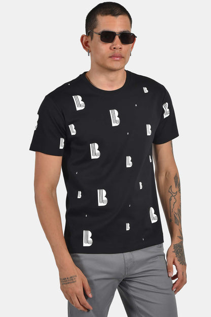 ανδρικό-t-shirt-normal-fit-με-all-over-print-λογοτύπου-&-ελαστική-σύνθεση