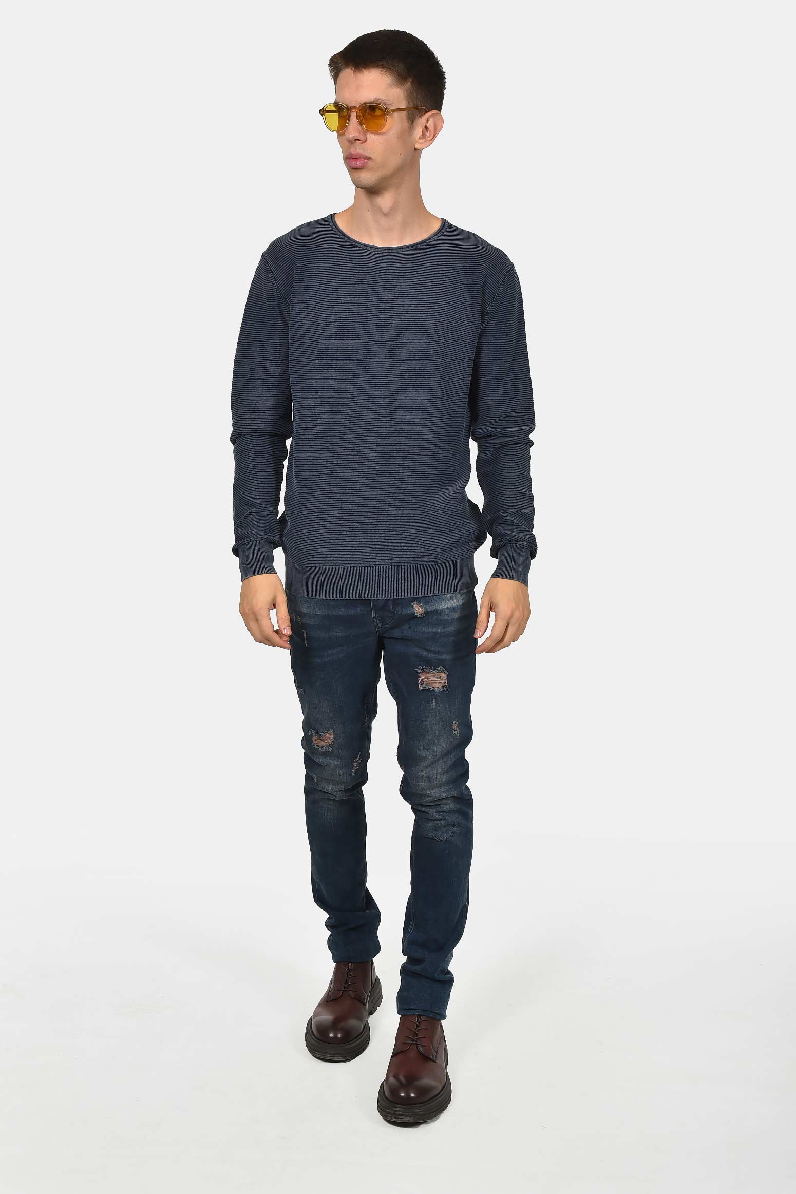 ανδρικό-βαμβακερό-πουλόβερ-stone-wash-με-ανάγλυφο-ριγέ-σχέδιο