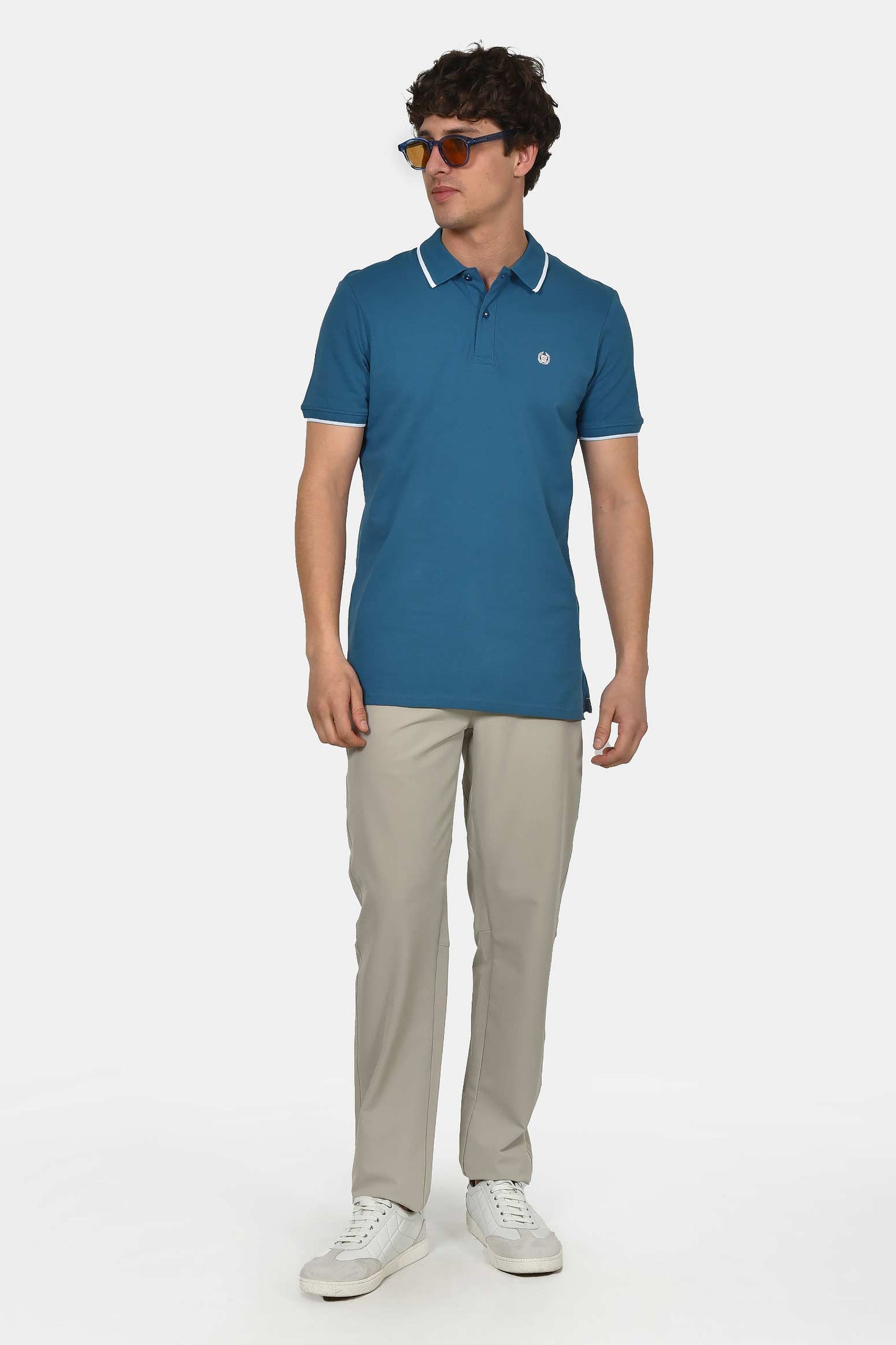 ανδρική-μπλούζα-polo-normal-fit-από-100%-βαμβάκι-με-ριγέ-τελειώματα-&-minimal-logo