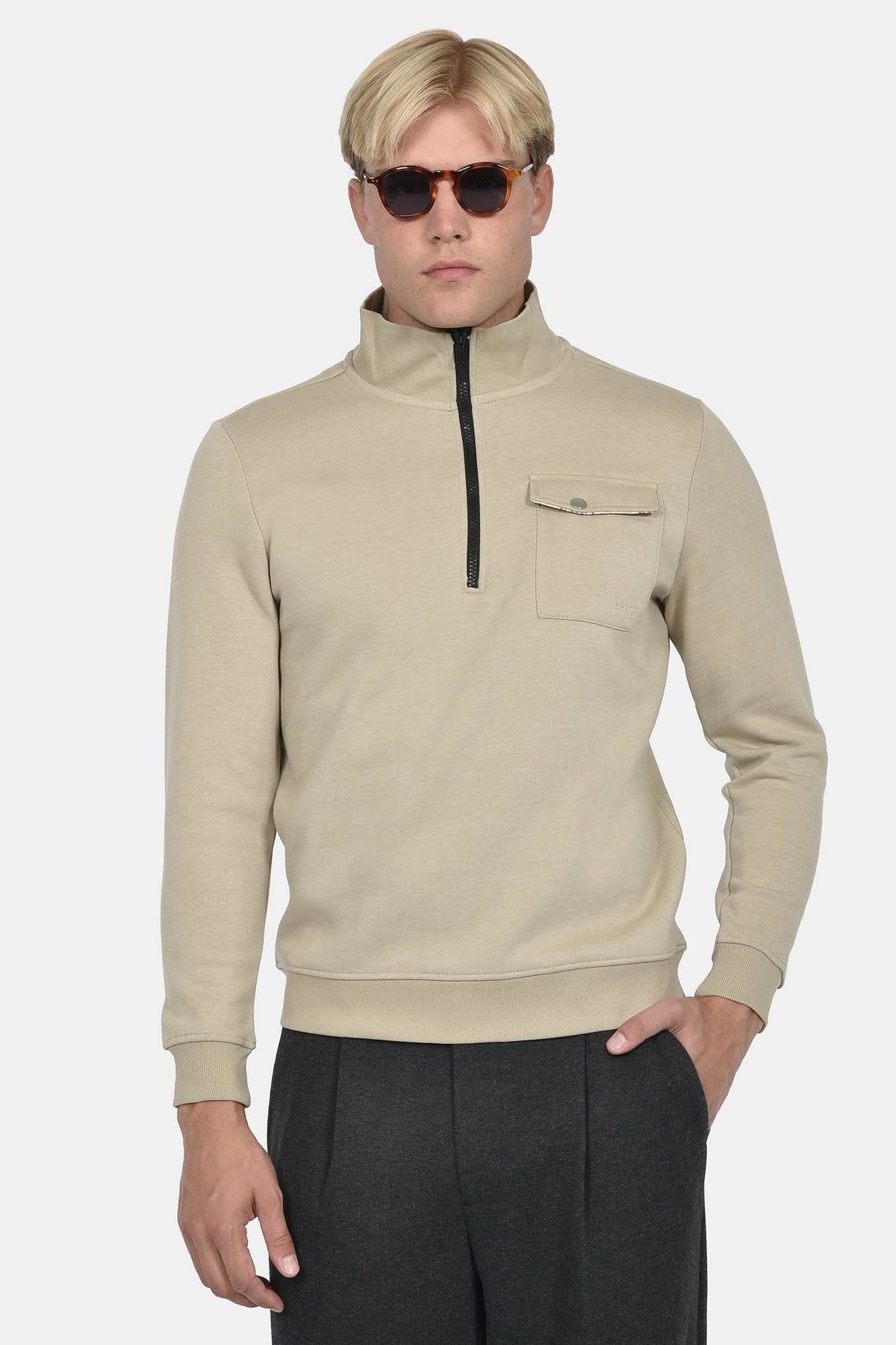 Ανδρικό Half Zip Φούτερ Με Εξωτερική Τσέπη Normal Fit – Απαλή & Άνετη Αίσθηση