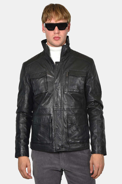 ανδρικό-δερμάτινο-μπουφάν-με-πολλαπλές-τσέπες