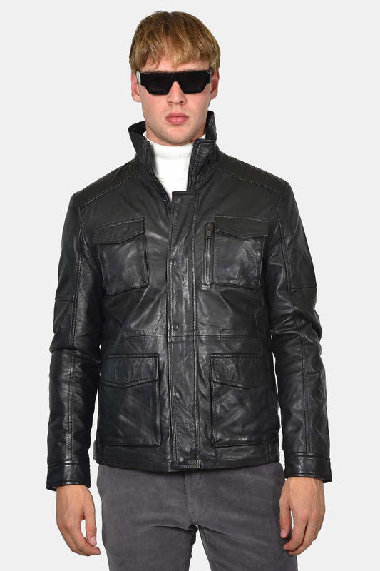 ανδρικό-δερμάτινο-μπουφάν-με-πολλαπλές-τσέπες