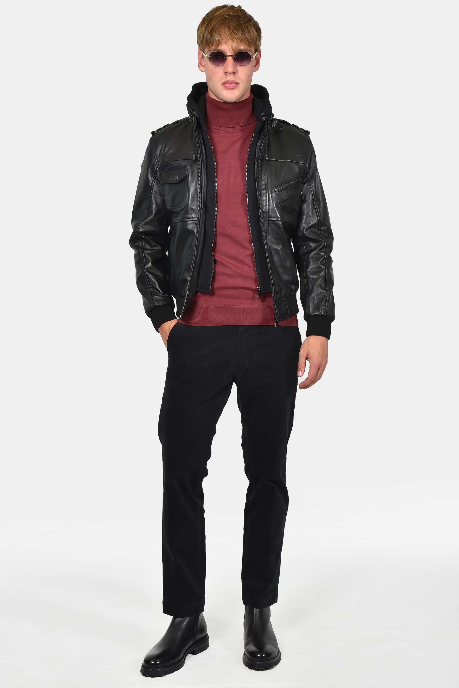 ανδρικό-δερμάτινο-μπουφάν-με-κουκούλα