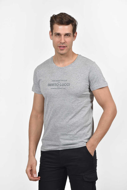 Ανδρικό T-Shirt με Στάμπα Berto Lucci Ίδιου Χρώματος